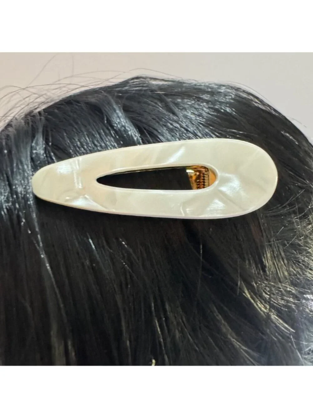 Pearlescent Hair Clip Gold Metal Snap Barrette Elegant Oval Design